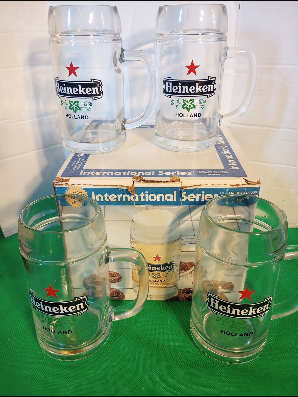 Heineken Holland Glass Beer Stein 1/2 Liter Tankard  - Set of 4